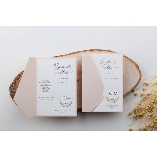Pudra Çiçek Düğün Davetiyesi